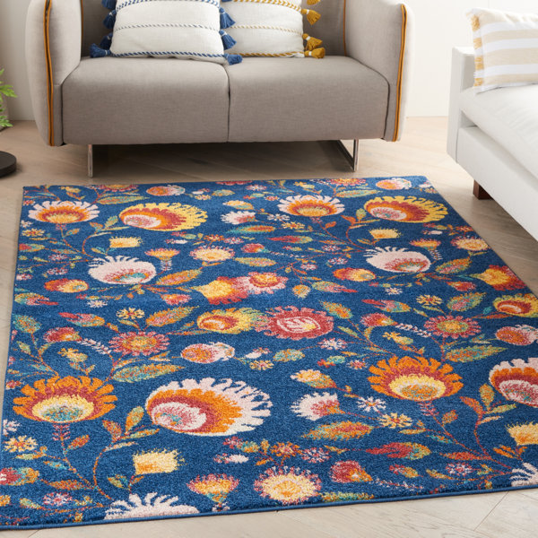 Bungalow Rose Performance Navy Blue/Orange/Yellow Rug &amp; Reviews | Wayfair
